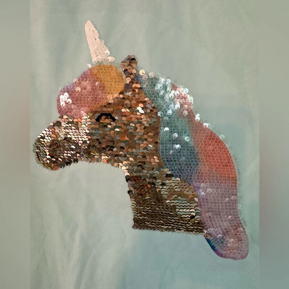 Cat & Jack sequins Unicorn Blue Short Sleeve shirt